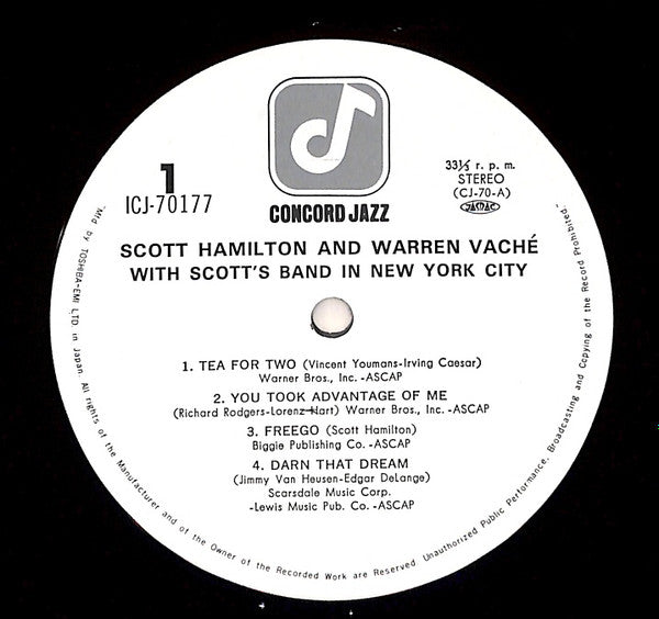 Scott Hamilton - Scott Hamilton And Warren Vaché With Scott's Band In New York City (Vinyl, LP, Album) Good Plus (G+) / Very Good (VG)
