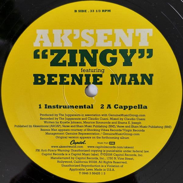 Ak'sent - Zingy (Vinyl, 12") Very Good Plus (VG+) / Very Good (VG)
