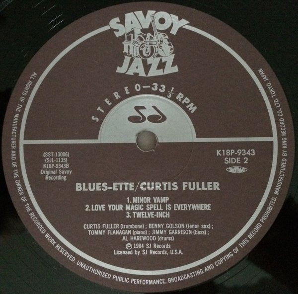 Curtis Fuller's Quintet - Blues-ette (Vinyl, LP, Album, Limited Edition, Reissue) Near Mint (NM or M-) / Very Good (VG)
