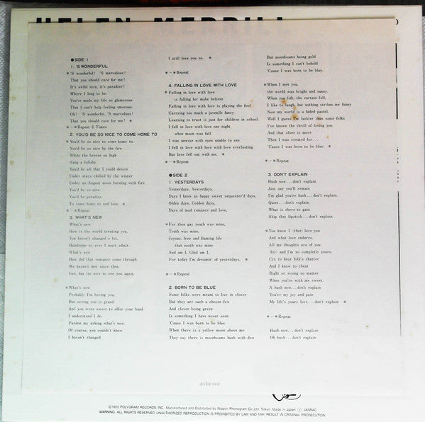 Helen Merrill - Helen Merrill (Vinyl, LP, Album, Reissue, Mono)