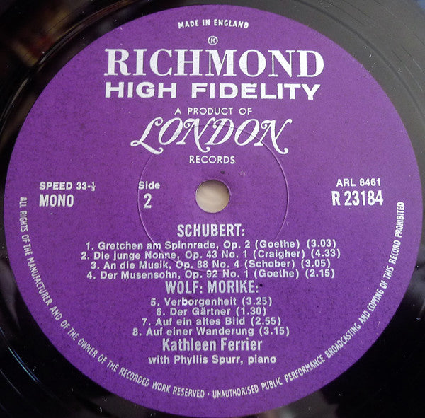 Kathleen Ferrier - A Lieder Recital • Schumann • Schubert • Wolf (Vinyl, LP, Compilation, Mono) Very Good Plus (VG+) / Very Good Plus (VG+)
