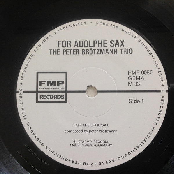 The Peter Brötzmann Trio - For Adolphe Sax (Vinyl, LP, Repress) Very Good Plus (VG+) / Very Good (VG)