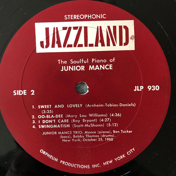 Junior Mance - The Soulful Piano Of Junior Mance (Vinyl, LP, Album, Reissue, Stereo) Very Good (VG) / Very Good (VG)