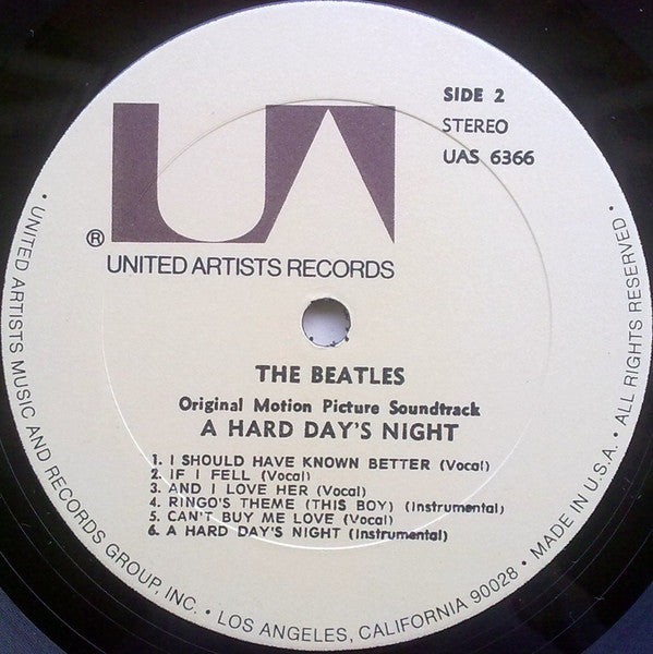 The Beatles - A Hard Day's Night (Original Motion Picture Sound Track) (Vinyl, LP, Album, Reissue, Stereo) Very Good (VG) / Good Plus (G+)