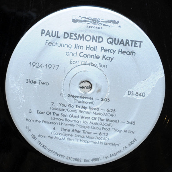 The Paul Desmond Quartet - East Of The Sun (Vinyl, LP, Album, Reissue, Remastered, Stereo) Very Good (VG) / Very Good (VG)