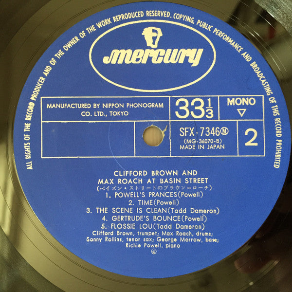 Clifford Brown And Max Roach - At Basin Street (Vinyl, LP, Album, Mono) Very Good (VG) / Very Good Plus (VG+)