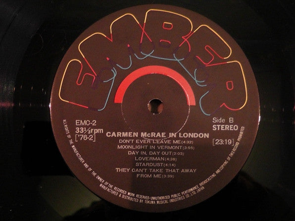 Carmen McRae - Carmen McRae In London (Vinyl, LP, Album, Reissue, Stereo) Very Good Plus (VG+) / Very Good (VG)