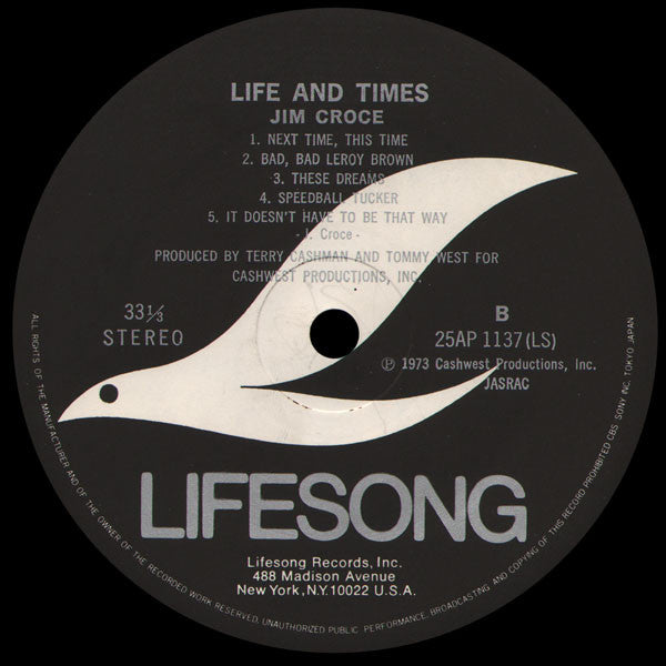 Jim Croce - Life And Times (Vinyl, LP, Album, Reissue) Very Good Plus (VG+) / Very Good Plus (VG+)