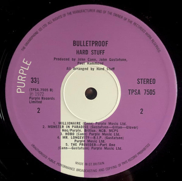 Hard Stuff (2) - Bulletproof (Vinyl, LP, Album, Stereo) Near Mint (NM or M-) / Very Good Plus (VG+)