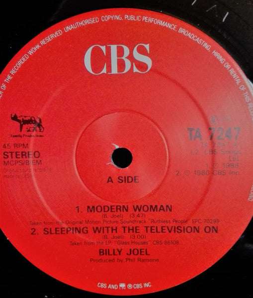 Billy Joel - Modern Woman (Vinyl, 12") Very Good (VG) / Very Good Plus (VG+)
