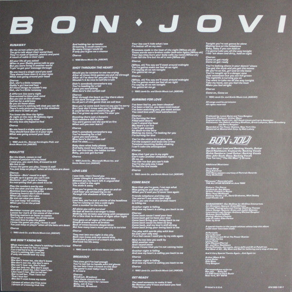 Bon Jovi - Bon Jovi = 夜明けのランナウェイ (Vinyl, LP, Album, Stereo)