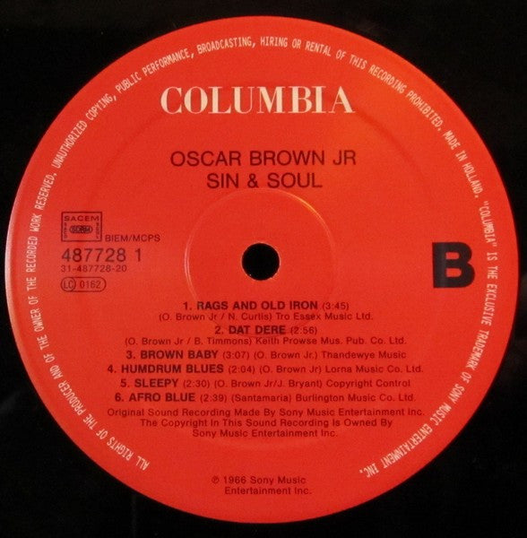 Oscar Brown Jr. - Sin & Soul (Vinyl, LP, Album, Reissue, Stereo) Very Good (VG) / Very Good (VG)
