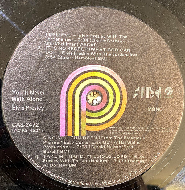 Elvis Presley - You'll Never Walk Alone (Vinyl, LP, Album, Compilation, Reissue) Very Good (VG) / Very Good Plus (VG+)