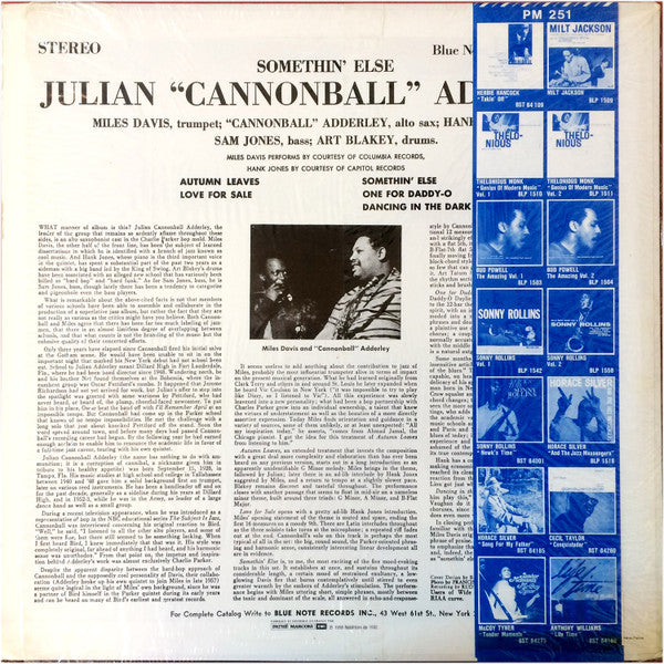 Cannonball Adderley - Somethin' Else (Vinyl, LP, Album, Reissue) Very Good Plus (VG+) / Very Good (VG)