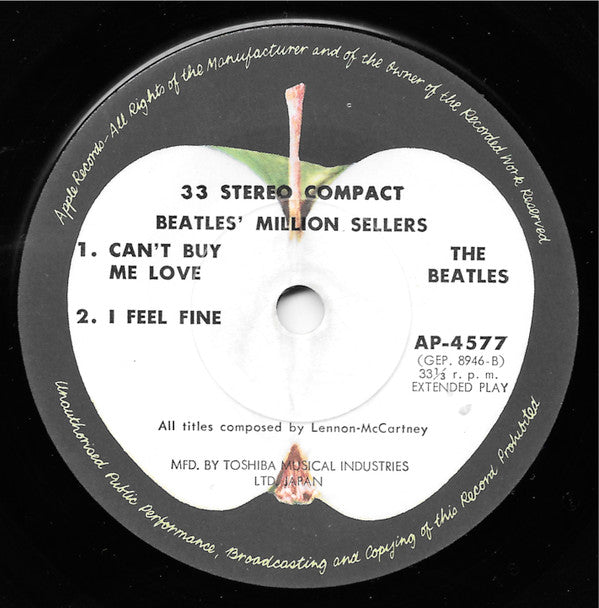 The Beatles - The Beatles' Million Sellers (Vinyl, 7", 33 ⅓ RPM, EP, Reissue, Stereo) Good Plus (G+) / Very Good (VG)