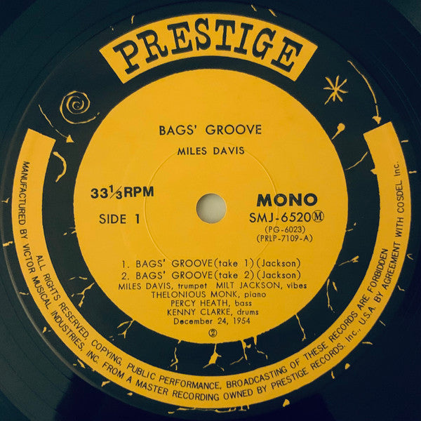 Miles Davis - Bags Groove (Vinyl, LP, Album, Reissue, Mono)