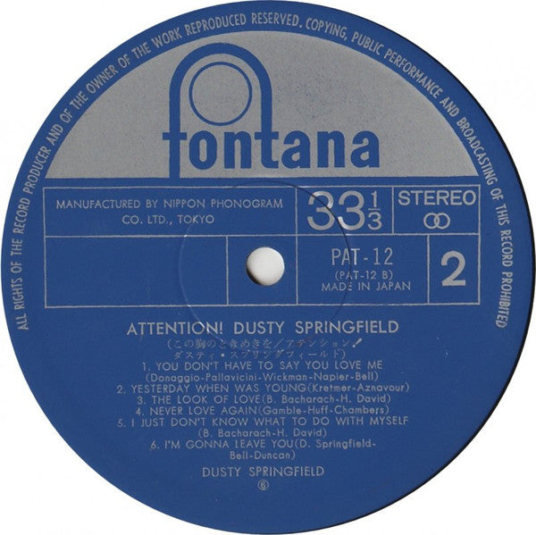 Dusty Springfield - Attention! Dusty Springfield (Vinyl, LP, Compilation, Stereo) Very Good Plus (VG+) / Very Good Plus (VG+)