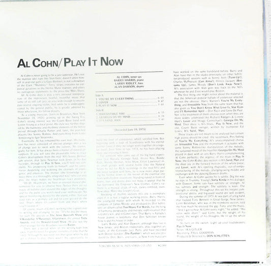 Al Cohn - Play It Now (Vinyl, LP) Very Good Plus (VG+) / Very Good (VG)