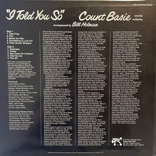 Count Basie Orchestra - I Told You So (Vinyl, LP) Very Good (VG) / Good Plus (G+)
