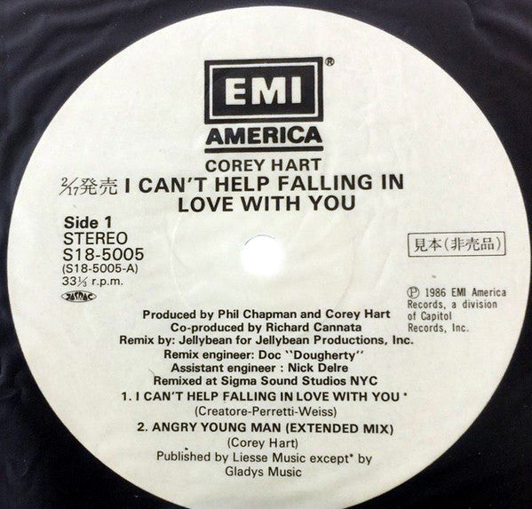 Corey Hart - I Can't Help Falling In Love With You (Vinyl, 12", Maxi-Single, Etched, Limited Edition, Promo) Near Mint (NM or M-) / Very Good Plus (VG+)