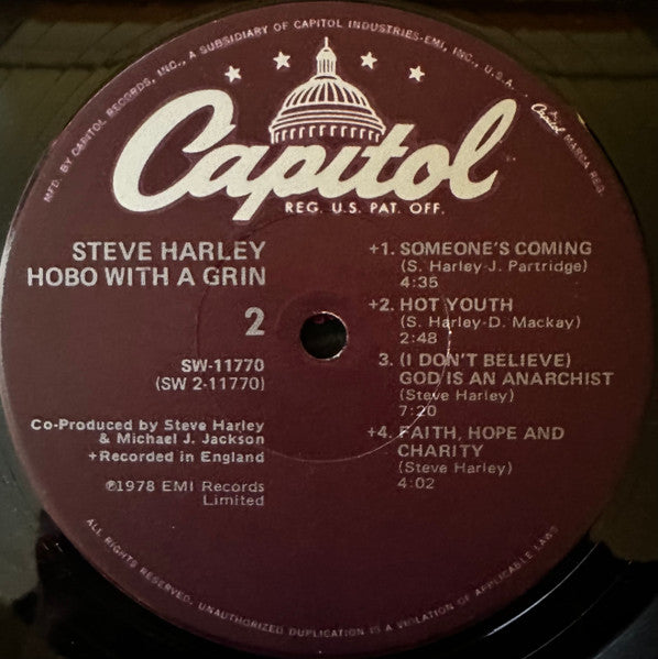 Steve Harley - Hobo With A Grin (Vinyl, LP, Album) Very Good Plus (VG+) / Very Good Plus (VG+)