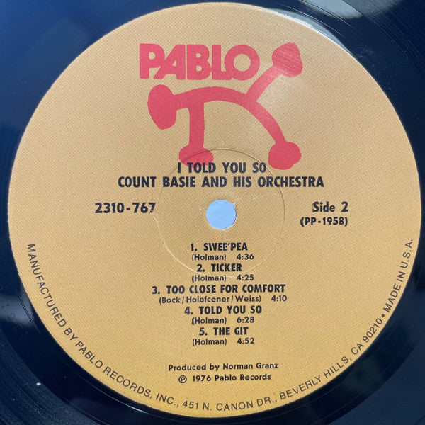 Count Basie Orchestra - I Told You So (Vinyl, LP) Very Good (VG) / Good Plus (G+)