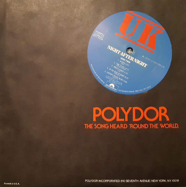 UK (3) - Night After Night (Vinyl, LP, Album) Very Good Plus (VG+) / Very Good (VG)
