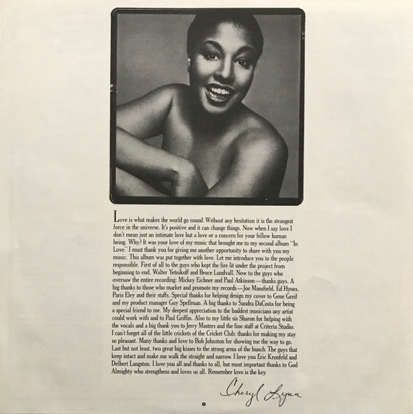 Cheryl Lynn - In Love (Vinyl, LP, Album) Very Good (VG) / Good Plus (G+)