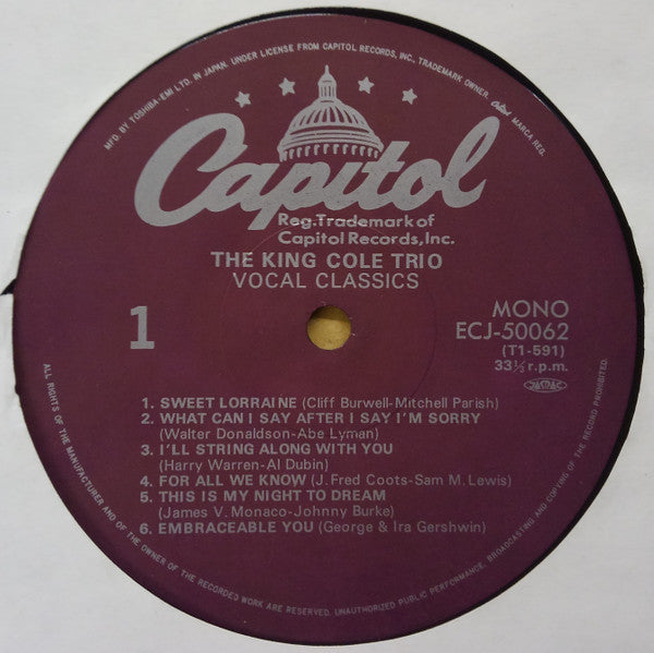 The Nat King Cole Trio - Vocal Classics (Vinyl, LP, Album, Compilation, Mono) Very Good Plus (VG+) / Very Good Plus (VG+)