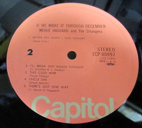 Merle Haggard - If We Make It Through December (Vinyl, LP, Album) Very Good Plus (VG+) / Very Good (VG)