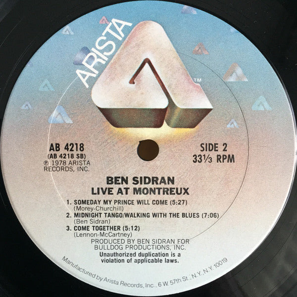 Ben Sidran - Live At Montreux (Vinyl, LP, Album) Very Good (VG) / Very Good Plus (VG+)