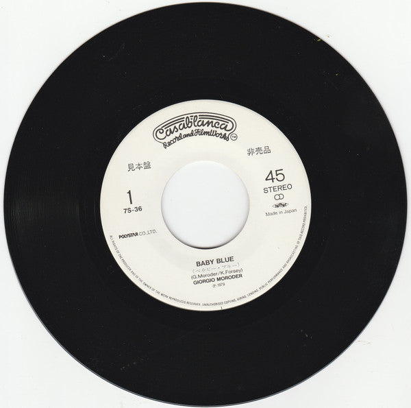 Giorgio Moroder - Baby Blue / In My Wildest Dreams (Vinyl, 7", 45 RPM, Single, Promo) Very Good Plus (VG+) / Good Plus (G+)
