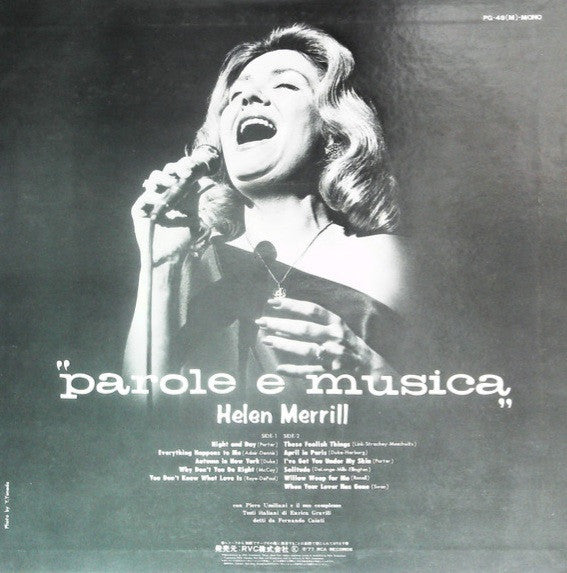 Helen Merrill - Parole E Musica (Vinyl, LP, Album, Mono) Very Good Plus (VG+) / Very Good (VG)