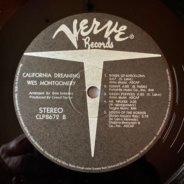 Wes Montgomery - California Dreaming (Vinyl, LP, Album, Limited Edition, Numbered, Reissue, Remastered, Stereo) Very Good Plus (VG+) / Very Good Plus (VG+)