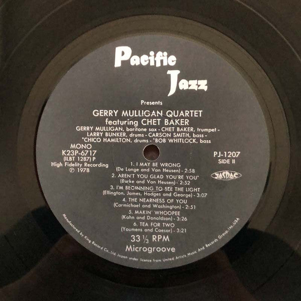 Gerry Mulligan Quartet - Gerry Mulligan Quartet (Vinyl, LP, Album, Reissue, Mono) Very Good (VG) / Very Good (VG)