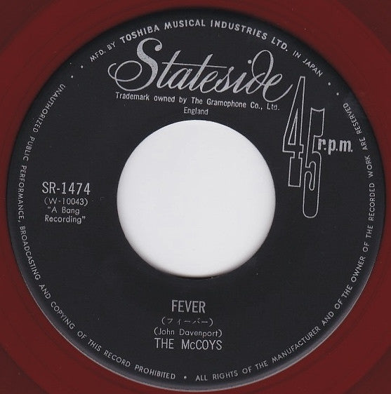 The McCoys - Hang On Sloopy / Fever (Vinyl, 7", 45 RPM, Single) Very Good (VG) / Good Plus (G+)
