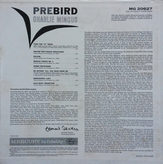 Charles Mingus - Pre-Bird (Vinyl, LP, Album, Mono) Very Good (VG) / Very Good Plus (VG+)