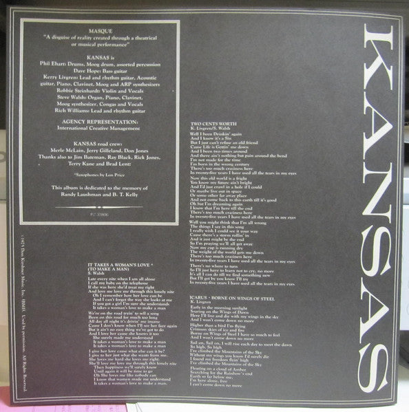 Kansas (2) - Masque (Vinyl, LP, Album) Very Good Plus (VG+) / Very Good Plus (VG+)