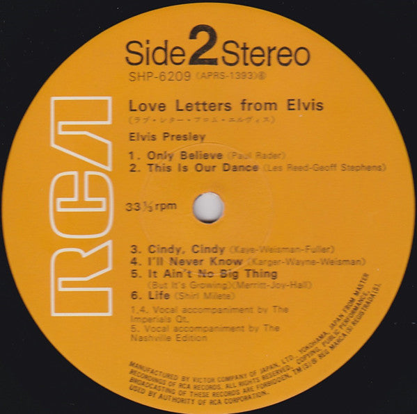 Elvis Presley - Love Letters From Elvis (Vinyl, LP, Album, Stereo) Very Good Plus (VG+) / Good Plus (G+)