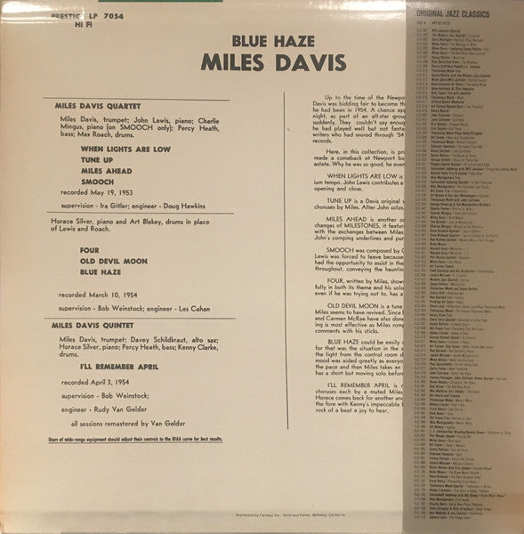 Miles Davis - Blue Haze (Vinyl, LP, Compilation, Reissue, Mono) Very Good (VG) / Very Good (VG)