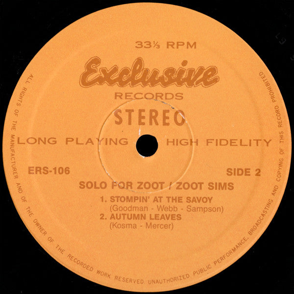 Zoot Sims - Solo For Zoot (Vinyl, LP, Album)
