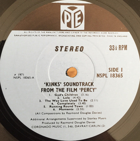 The Kinks - Percy (Vinyl, LP, Album, Stereo) Very Good Plus (VG+) / Very Good (VG)