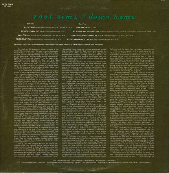 Zoot Sims - Down Home (Vinyl, LP, Album, Reissue, Stereo) Very Good (VG) / Very Good (VG)