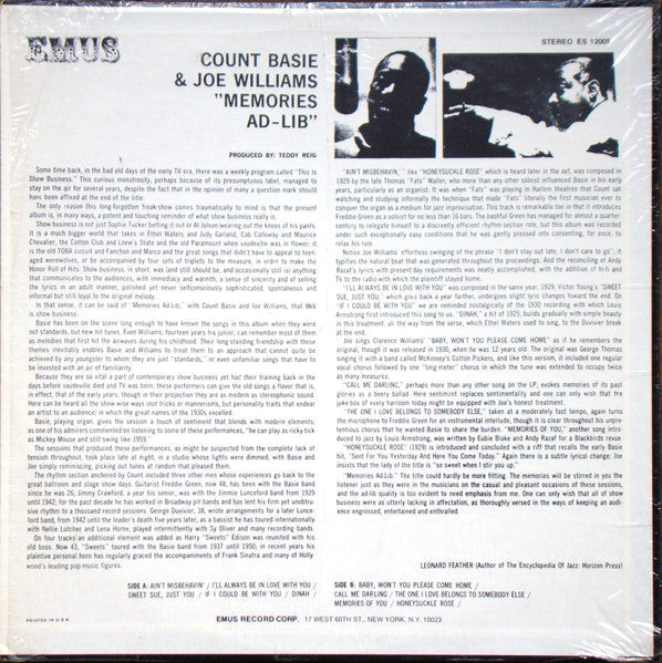 Joe Williams - Memories Ad-Lib (Vinyl, LP, Album) Near Mint (NM or M-) / Very Good Plus (VG+)