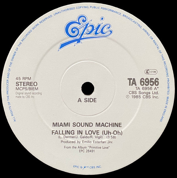 Miami Sound Machine - Falling In Love (Uh-Oh) (Vinyl, 12", 45 RPM, Single) Good Plus (G+) / Good Plus (G+)
