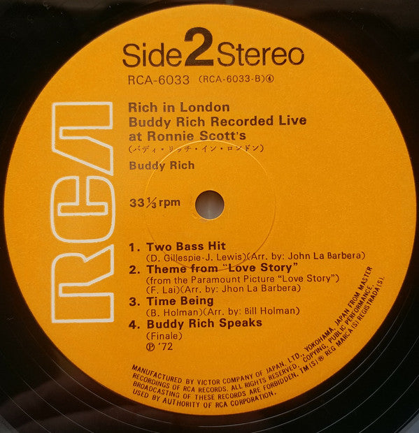 Buddy Rich - Rich In London (Buddy Rich Recorded Live At Ronnie Scott's) (Vinyl, LP, Stereo) Very Good Plus (VG+) / Very Good (VG)