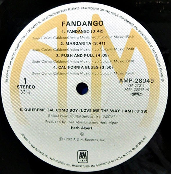 Herb Alpert - Fandango (Vinyl, LP, Album) Very Good Plus (VG+) / Very Good Plus (VG+)