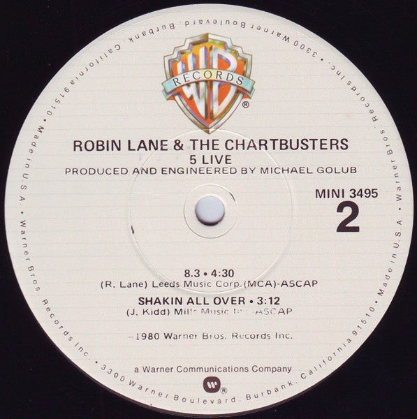 Robin Lane & The Chartbusters - 5 Live (Vinyl, 12", 33 ⅓ RPM, EP) Very Good Plus (VG+) / Very Good Plus (VG+)