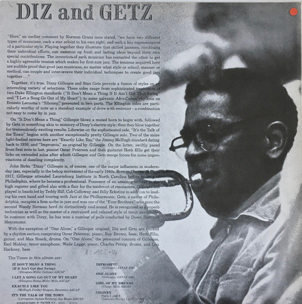 Dizzy Gillespie - Diz And Getz (Vinyl, LP, Album, Mono, Reissue) Very Good (VG) / Good (G)