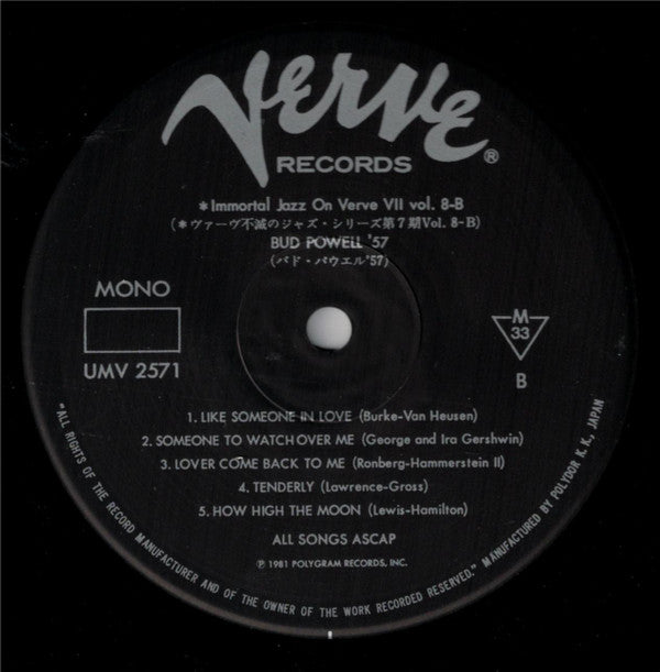 Bud Powell - Bud Powell '57 (Vinyl, LP, Album, Reissue, Mono) Near Mint (NM or M-) / Very Good Plus (VG+)